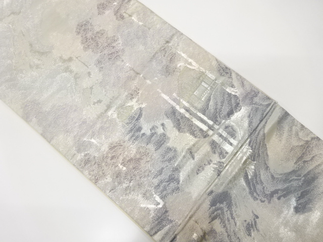 アンティーク　山里風景模様織り出し袋帯(着用可)